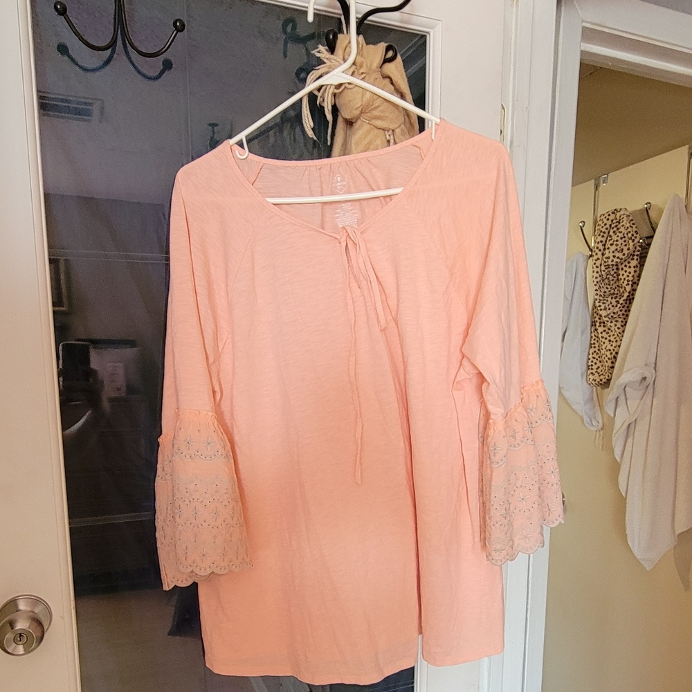 Peach Lace Sleeve Women's Top